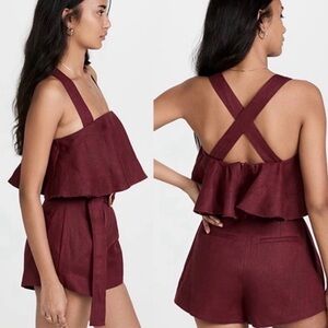 Aje Deep Burgundy short + tank set  with Gold Accent